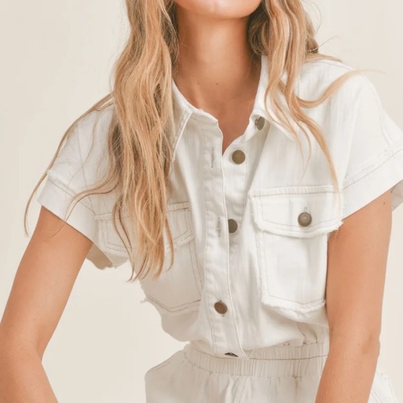 Scenic Life White Denim Romper - Picture 6 of 11